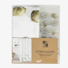 DECO EXPRESS - Cortina de baño 180x180 impermeable + 12 ganchos Eucalipto