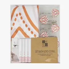 DECO EXPRESS - Cortina de baño 180x180 impermeable + 12 ganchos Loto Coral