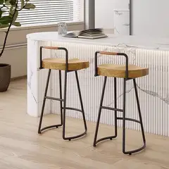IDEEHOUSE - Pack 2 Sillas De Bar Metálica 75 Cm Asiento Madera