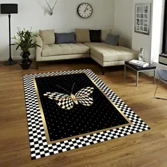 GENERICO - ALFOMBRA ANTIDESLIZANTE 200x240 CM CON DISEÑO NEGRO MARIPOSA TF