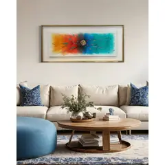 DEKAM DISEÑO - CUADRO PINTADO A MANO ABSTRACTO DISEÑO ALIAN ENMARCADO 146X66 CMS