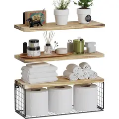 BITART - Repisas Flotantes De Madera con Estante Para Papel Café natural
