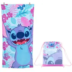 WINDSOR - TOALLA DE PLAYA STITCH FLOWER ALGODON + MOCHILA CORDEL