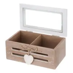 OEM - Caja De Té Mediana De Madera 2 Espacios Corazon