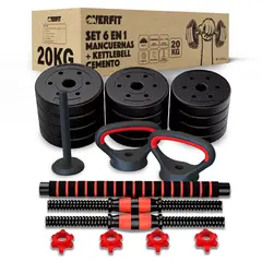 OVERFIT - Set Mancuernas + Barra + Kettlebell Unibles 20kg