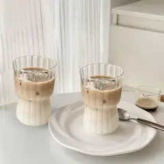 SANTU HOME & DECO - Set 2 Vasos Alto Diseño Relieve Bebida Vidrio 250ml Coctel