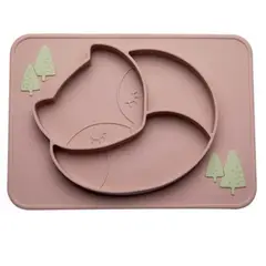 GENERICO - Plato de silicona bandeja diseño zorro color beige oscuro