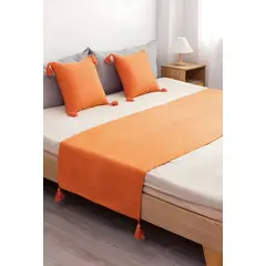GENERICO - JUEGO DE PIECERA DE CAMA MAS 2 COJIN CON FUNDAS MODELO LINO NARANJA