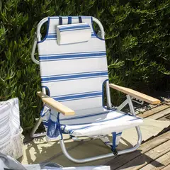 SUNSEEKER - Silla Playa 5 Posiciones Reposabrazos Madera