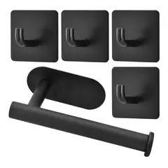 MUNDO MAGIA - Porta Papel Higienico 304 Inoxidable Negro 4 Gancho De Ropa