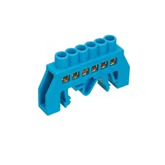 GENERICO - Regleta de Conexión Aislada a Riel DIN Azul 6 polos
