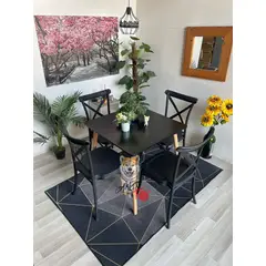 GENERICO - Comedor Congo (Mesa cuadrada melamina negra + 4 Crossback negras)