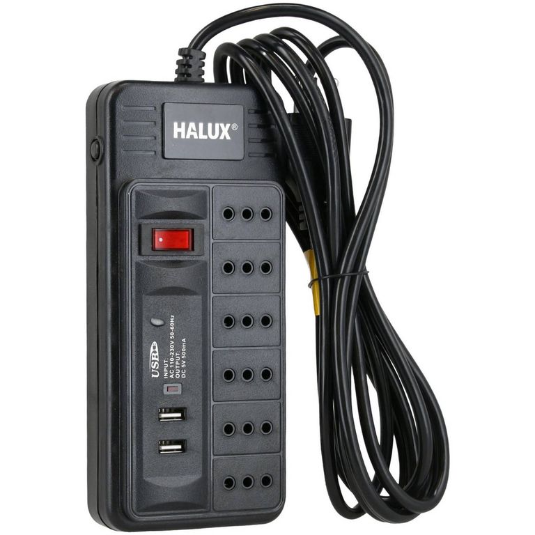 Alargador 6 tomas con 2 puertos USB e interruptor On Off 3 m