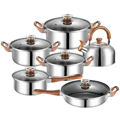 TATEE - Batería De Cocina 12 Piezas Doble Fondo Acero Inoxidable antiadherente