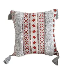 GENERICO - Pack 3 Fundas Para Cojín Boho Lino Bordado Rojo 45x45 Cm
