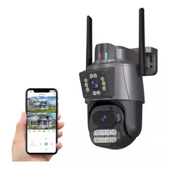 DOPA - Camara Vigilancia De Doble Lente Con Baliza Seguridad Exterior IP