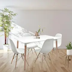 GENERICO - JUEGO DE COMEDOR 120X80 MESA BLANCA + 6 SILLAS EAMES BLANCO.