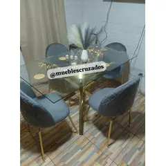 GENERICO - JUEGO COMEDOR 130X80 MAS 4 SILLAS LUXURY GOLD FELPA.