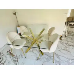 GENERICO - JUEGO COMEDOR 130X80 + 4 SILLAS LUXURY GOLD FELPA