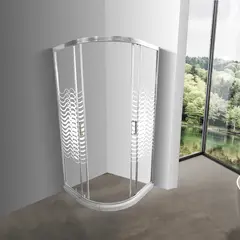 JOYTEK - Shower Curvo Barra a Piso Blanco Mármol con Líneas Curvas 90x90 cm