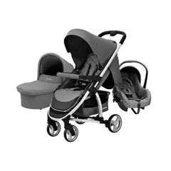 GENERICO - Coche Carestino London Gris con Porta Bebé y Moisés
