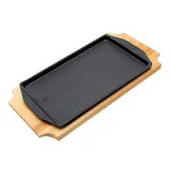 BRIVA - Plato Bandeja Hierro Rectangular Con Base Madera 20X114X16 Cm