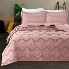 GENERICO - Quilt de Verano King con Relieve Color Rosado