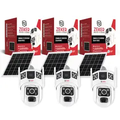 ZEKER - Camara De Seguridad Solar Vigilancia Doble 3MP Pack X3