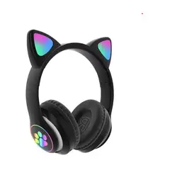 GENERICO - Audifonos Inalámbricos Diseño de Gato y Efectos de Luz NEGRO