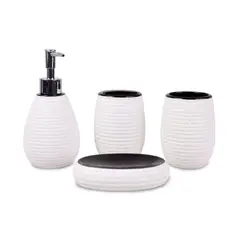 GENERICO - Juego de Accesorios de Ceramica Para Baño 4 Piezas - Blanco