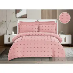 GENERICO - Cubrecama Premium de Algodón con Pompon 2 plazas Color Rosado