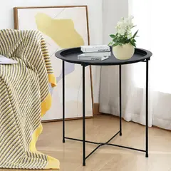 ELEMENT DESIGN - Mesa Lateral Auxiliar Redonda Metal Negro 47x50cm