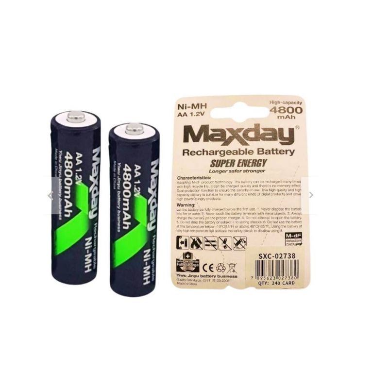 Pilas Baterias Recargables de Litio Niquel AA MaxDay 4800mAh 2u