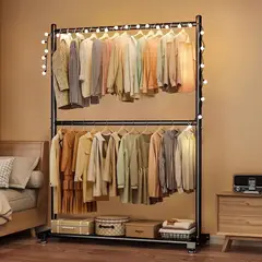 GENERICO - PERCHERO DOS PISO ORGANIZADOR DE ROPA NEGRO SOPORTA 60 KG