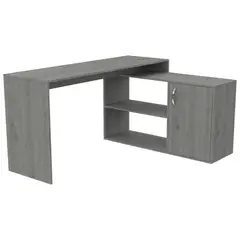FMFURNITURE - Escritorio En L con 1 Puerta y EstanteGris 76.5x151.5x116.5 cm