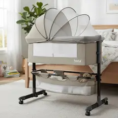 BEBESIT - Cuna Colecho Cozy con Colchón Mosquitero Canasto Beige Huvi