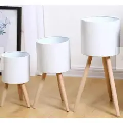 GENERICO - Set 3 Maceteros Base Madera Blanco