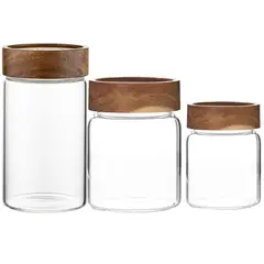 ALLEGRA - Pack 3 Frascos De Vidrio Con Tapa De Madera