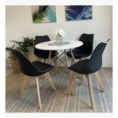CORI CORI - Comedor Mesa Eames Blanco 100cm + 4 Sillas Tulip Negra