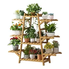 U BUY - Exhibición Macetero De Bambú Con 9 Repisas