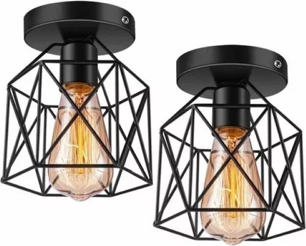 2 Lámparas Colgante Metalica Jaula Lámpara De Techo Industrial