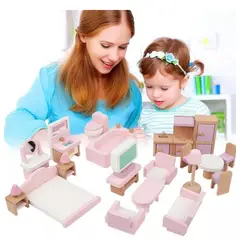GENERICO - Set Muebles Casa Muñecas Madera 22 Piezas Juego Rol Educativo