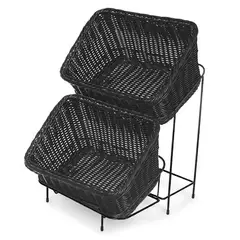 GENERICO - Set de 2 Canastos con Soporte de Exhibición Color Negro 23.5x33 Cm
