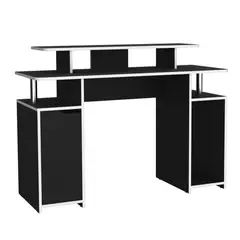 FMFURNITURE - Escritorio Gamer 1 Puerta - Negro y Blanco 88.5x120x45 cm