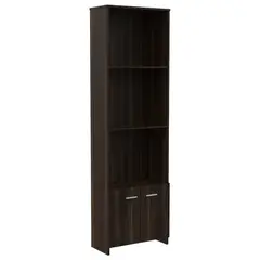 FMFURNITURE - Biblioteca 2 Puertas 3 Estantes - Café Oscuro 181.5x55.1x27 cm