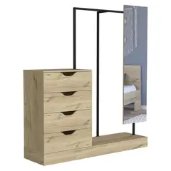 FMFURNITURE - Closet 4 Cajones + Espejo Café Claro 160x145x40 cm.
