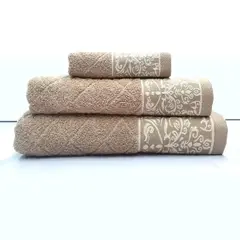 ANDES - JUEGO TOALLA 3 PIEZAS FLORES BEIGE