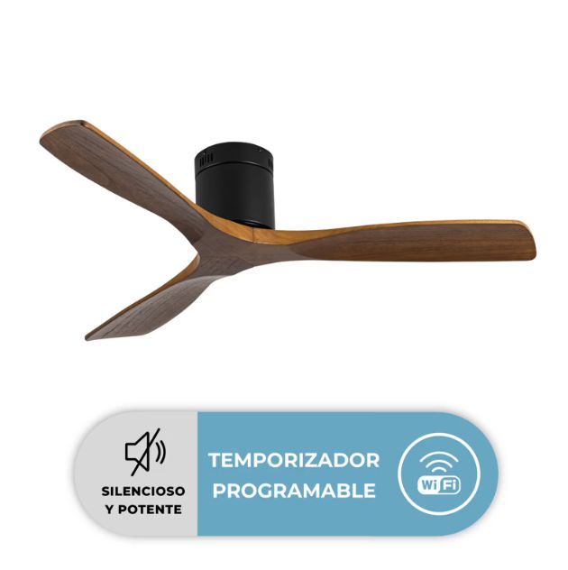 Ventilador Techo Terraza Silencioso de Madera Marron WiFi 6 Velocidades