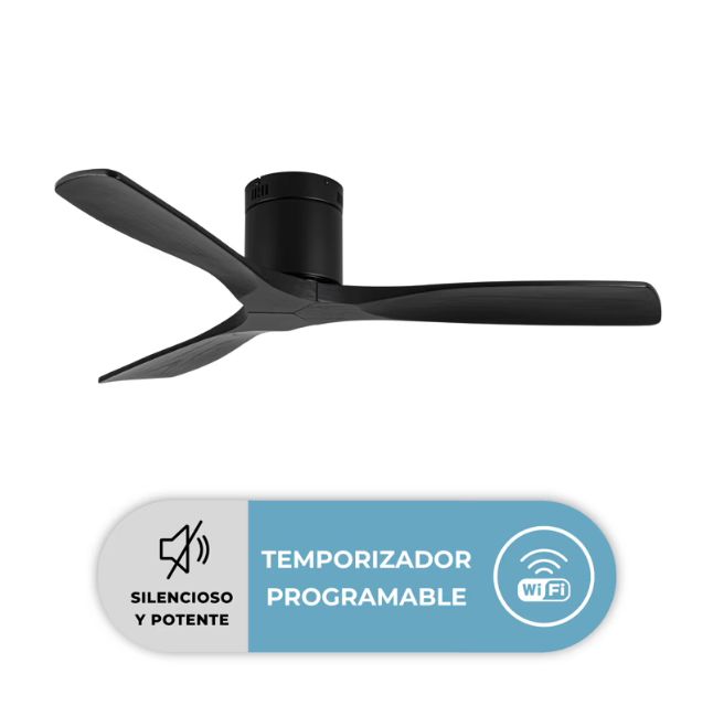 Ventilador Techo Terraza Silencioso de Madera Negro WiFi 6 Velocidades