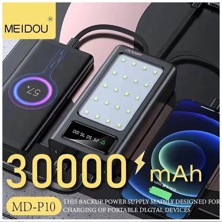 Batería Portátil 30000mAh con Carga Rápida y Luz LED